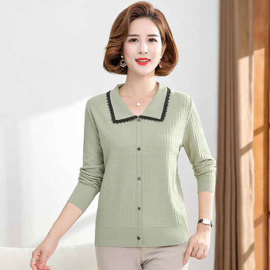 Blusa Tejida Básica de Manga Larga en Color Liso - Sección Delgada