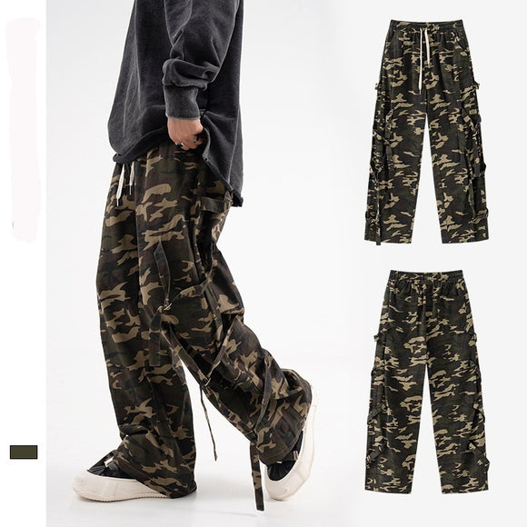 Pantalones Cargo Camuflaje con Cintura Elástica y Cordón - Estilo Street Couple