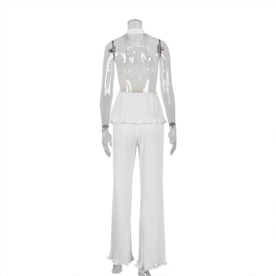 Conjunto de Pantalón Ancho Cintura Alta y Chaleco Plisado sin Mangas - Blanco - Image 14
