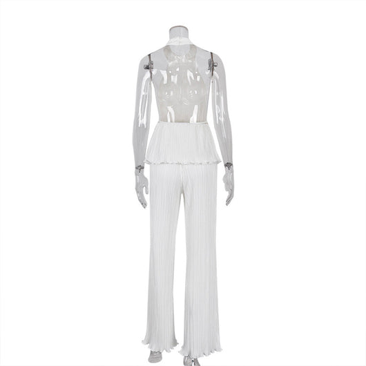 Conjunto de Pantalón Ancho Cintura Alta y Chaleco Plisado sin Mangas - Blanco - Image 14