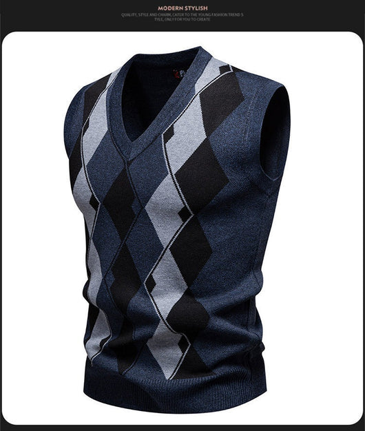 Suéter Tejido Jacquard para Hombre - Chaleco Cuello V - Image 31