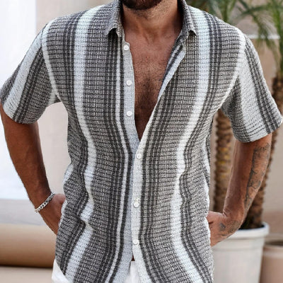 Camisa Casual Slim Estampado 3D Playa Manga Corta para Hombre