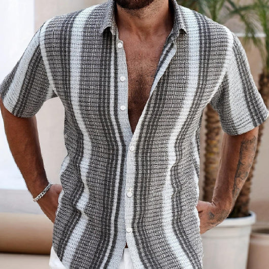 Camisa Casual Slim Estampado 3D Playa Manga Corta para Hombre