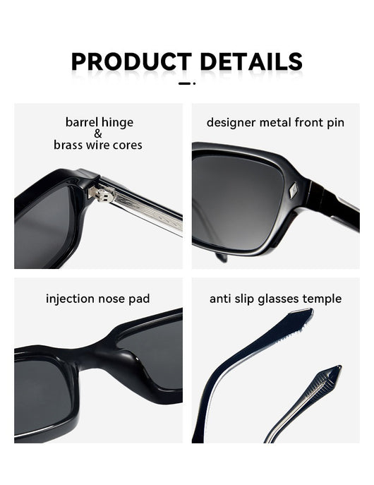 Black square-frame sunglasses with dark lenses and small silver diamond accents on the temples. - Image 18