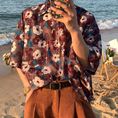 Camisa Retro Estilo Hawaiano Unisex con Estampado Tropical