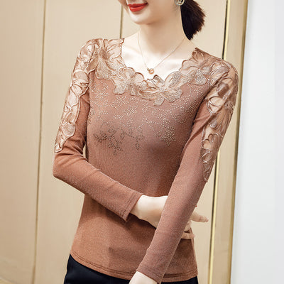 Blusa Occidental de Diamantes Manga Larga para Dama