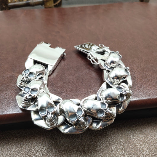 Pulsera de Plata S925 Calavera y Pluma para Hombre - Image 7
