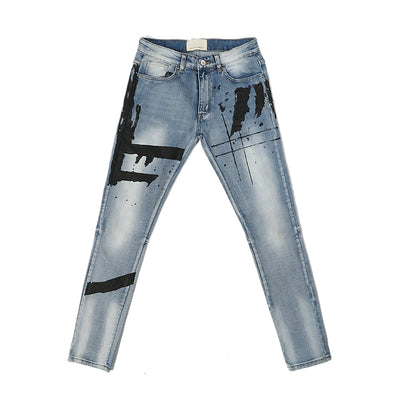 Jeans Slim Fit con Estampado Graffiti, Diseño Desgastado y Ajuste Entallado - Image 5