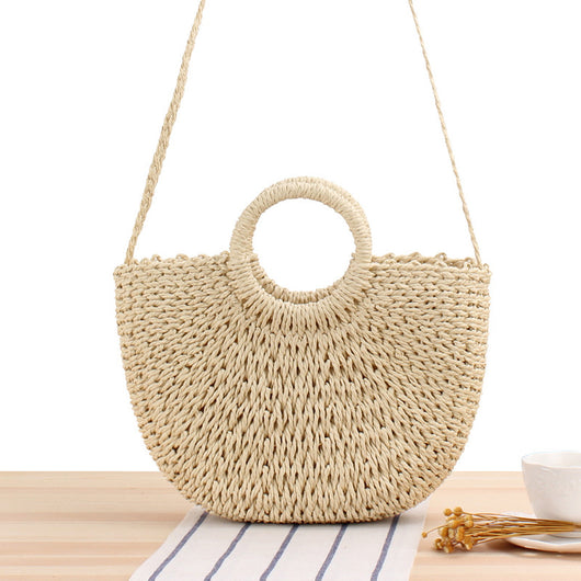 Bolsa de Playa Redonda Tejida a Mano - Bolso Cruzado de Ratán para Mujer - Image 36