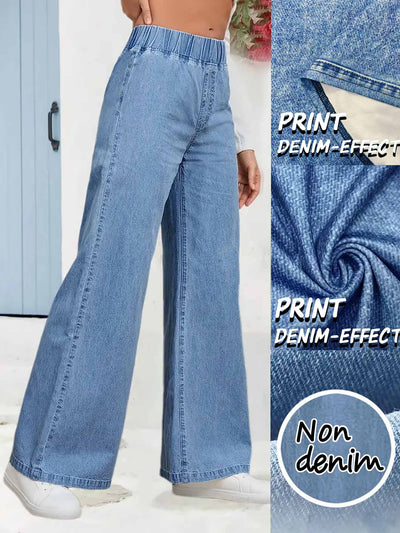 Pantalones Rectos de Talle Alto en Denim Sintético Efecto Amplio - Image 7