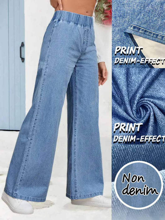 Pantalones Rectos de Talle Alto en Denim Sintético Efecto Amplio - Image 7
