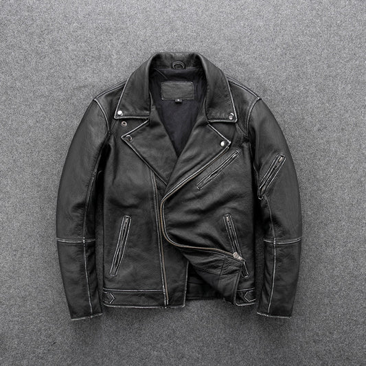 Chaqueta de Motociclista Pesada Bicolor con Ribete de Núcleo de Té Vintage