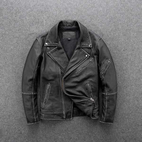 Chaqueta de Motociclista Pesada Bicolor con Ribete de Núcleo de Té Vintage
