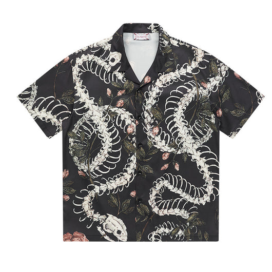 Camisa Cubana de Manga Corta con Patrón de Hueso de Serpiente - Diseño Original - Image 5