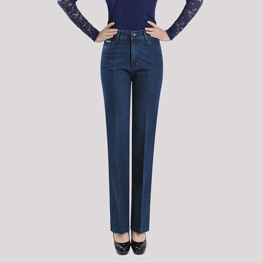 Pantalones Vaqueros Mujer Cintura Alta Stretch Pierna Recta Slim