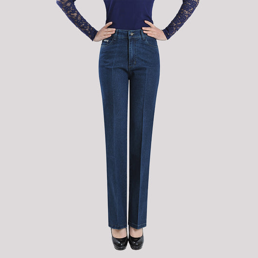 Pantalones Vaqueros Mujer Cintura Alta Stretch Pierna Recta Slim