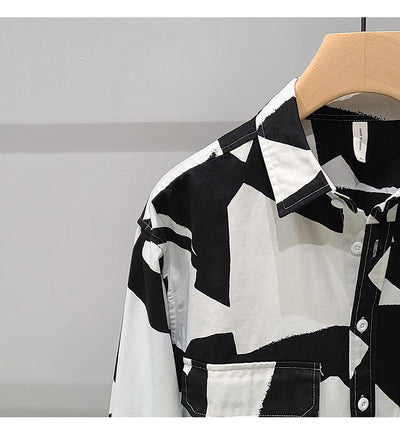 Camisa de Algodón con Estampado Geométrico Blanco y Negro - Image 9