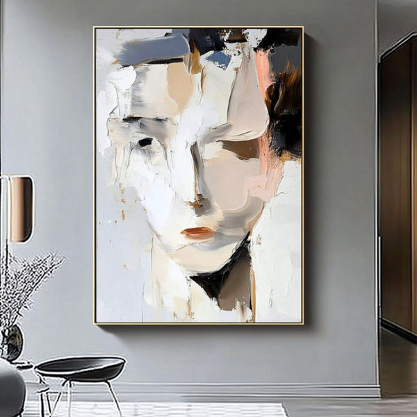 Cuadro Abstracto Mujer Moderno - Óleo Pintado a Mano Blanco y Negro