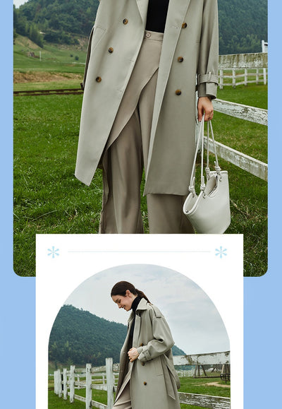 Abrigo Trench Largo para Mujer con Cuello Alzado y Doble Botonadura Ajustable - Image 26
