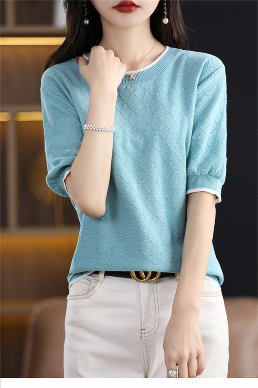 Blusa Tejida de Algodón 100% Manga Corta Suelta Efecto Reductor para Mujer - Image 14
