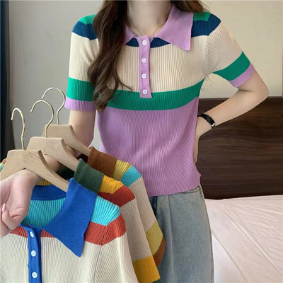 Camiseta Slim Fit con Costuras en Contraste y Mangas Cortas - Image 7