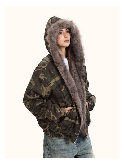 Chaqueta Acolchada con Capucha y Estampado Camuflaje - Image 10