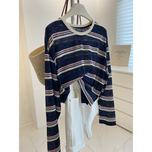 Blusa Retro a Rayas con Cuello Clásico - Suéter Holgado y Estilizador para Mujer - Image 6