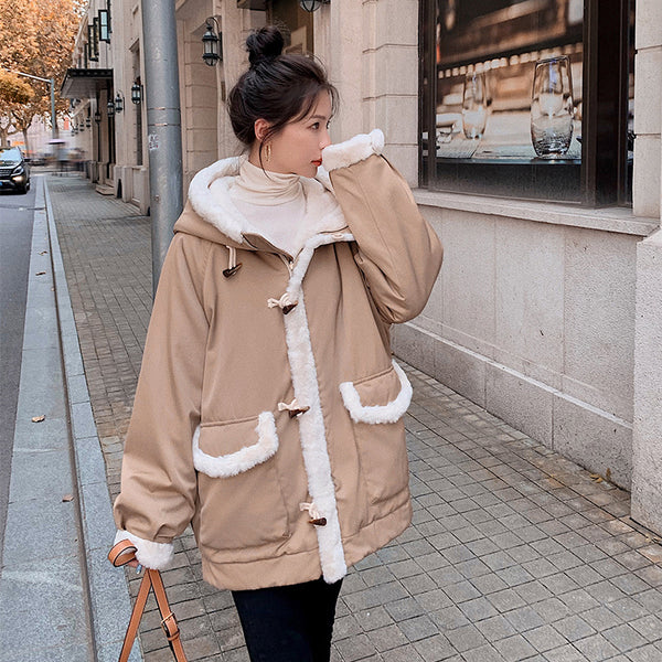 Chaqueta Acolchada Reversible de Doble Cara con Peluche de Cordero