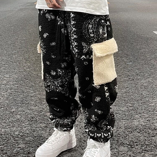 Pantalones Casuales Hombre Bolsillos Forro Lana Cordón Ajustable Corte Holgado