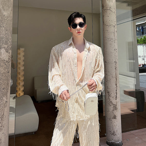 Camisa Brillante de Lentejuelas para Hombre - Estilo Industrial Pesado