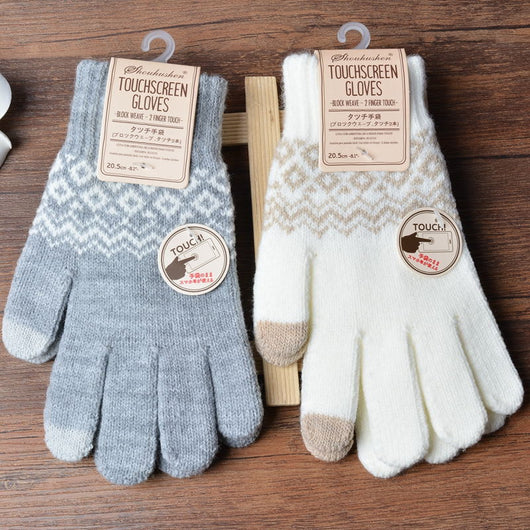 Guantes Tejidos Jacquard de Lana para Mujer con Pantalla Táctil