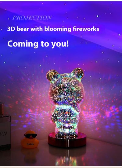 Lámpara LED 3D Fuegos Artificiales Multicolor con Osito USB para Mesita de Noche - Image 16