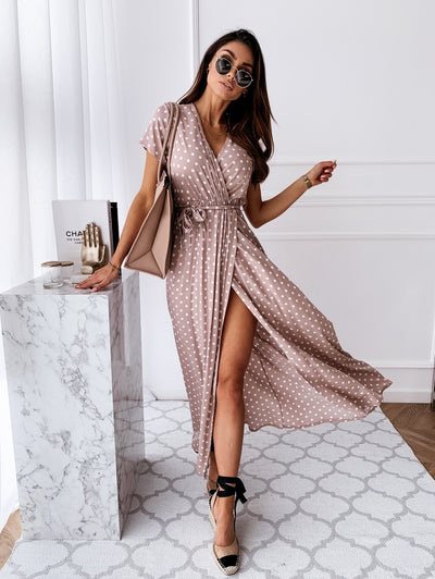 Vestido Bohemio Largo con Escote en V y Estampado de Lunares - Image 11