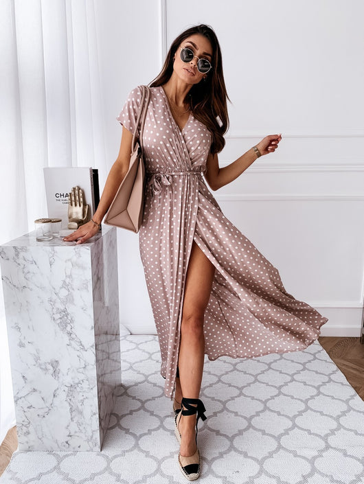 Vestido Bohemio Largo con Escote en V y Estampado de Lunares - Image 11