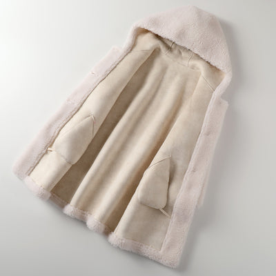 Abrigo Cálido de Lana de Cordero con Capucha para Mujer - Image 5