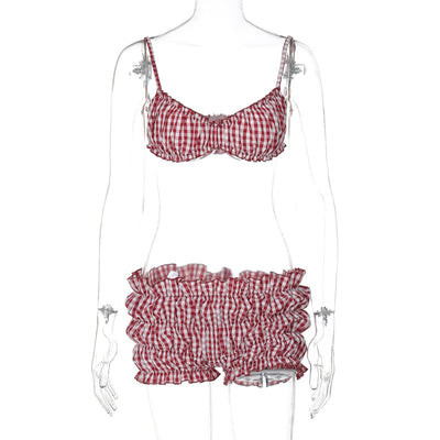 Bikini de Cintura Alta a Cuadros Estilo Europeo para Mujer - Image 19