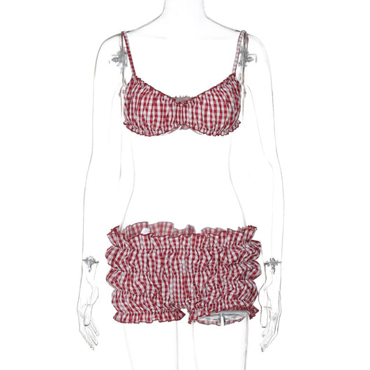 Bikini de Cintura Alta a Cuadros Estilo Europeo para Mujer - Image 19