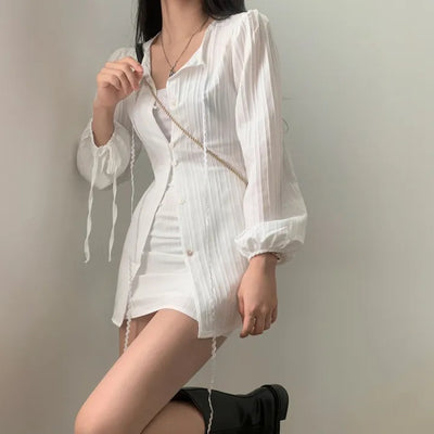 Conjunto Elegante de Diseño Francés: Blusa Ajustada con Protección Solar y Falda Esbeltecedora - Image 7