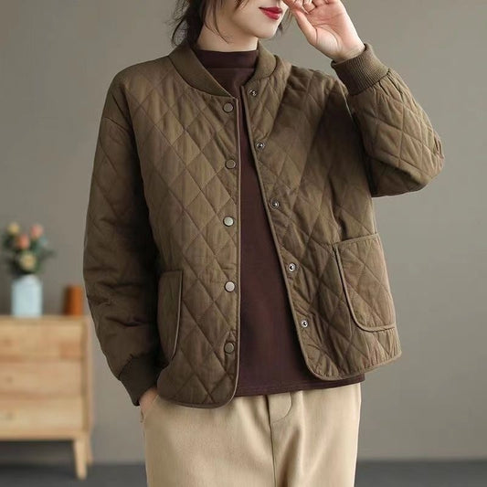 Chaqueta Acolchada de Algodón para Mujer - Diseño Rombo Ligero Otoño Invierno