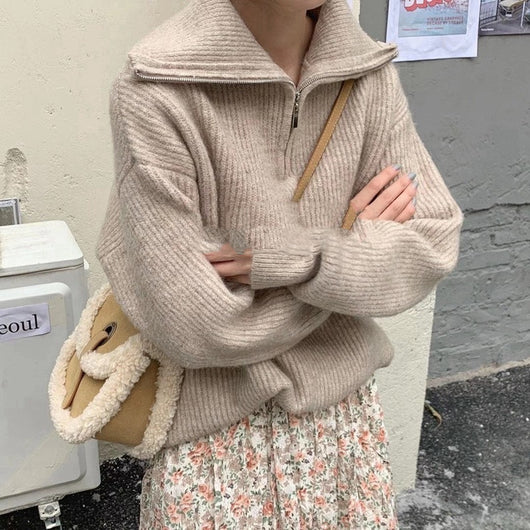 Suéter con Cuello Solapa y Cierre de Cremallera - Estilo Francés Japonés para Mujer - Image 28