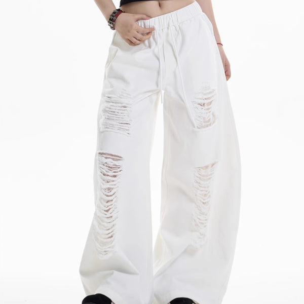 Pantalones Anchos Rotos para Mujer - Diseño Casual Desenfadado