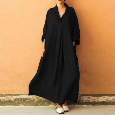 Vestido Bohemio Holgado Largo Hasta el Tobillo con Mangas Farol para Oficina - Image 7