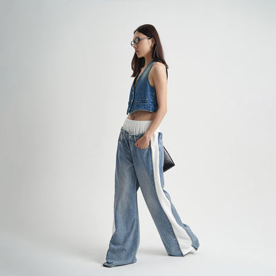 Jeans Patchwork Cintura Alta Loose Fit para Mujer - Image 4