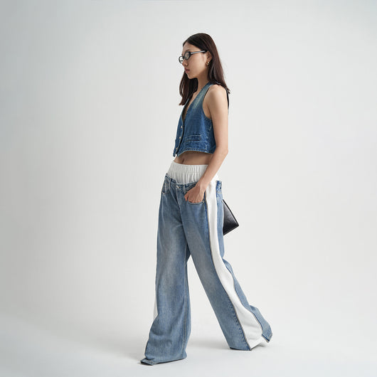 Jeans Patchwork Cintura Alta Loose Fit para Mujer - Image 4