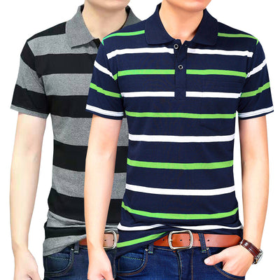 Camiseta Hombre Cuello Rayado Manga Corta con Bolsillo Real - Image 21