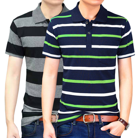 Camiseta Hombre Cuello Rayado Manga Corta con Bolsillo Real - Image 21