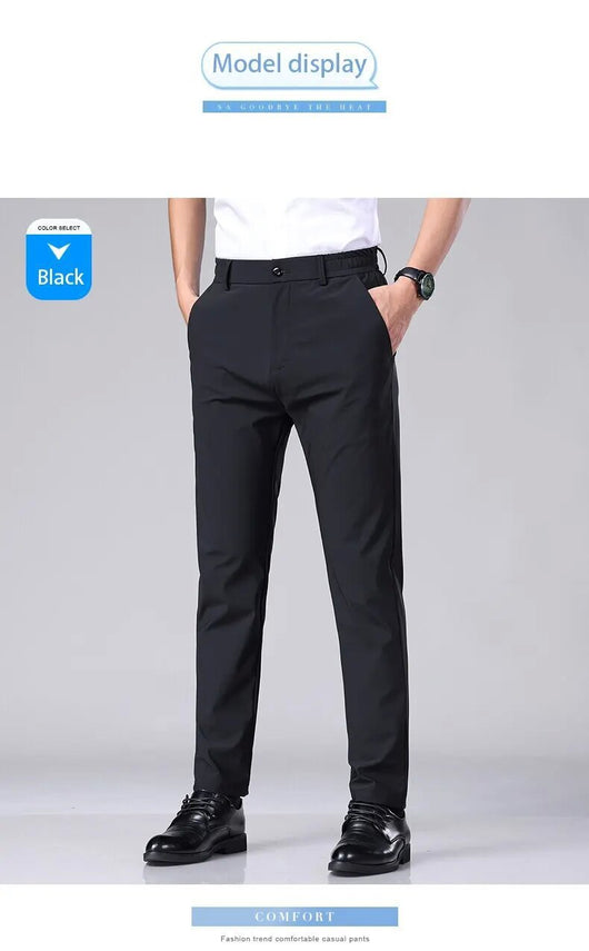 Pantalones Casuales para Hombre Ajuste Elástico Negocios Tela Ligera - Image 15