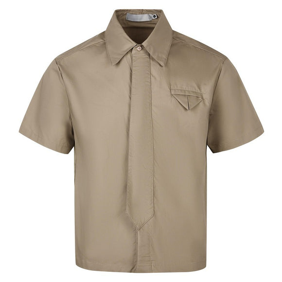 Camisa Casual Retro Americana con Diseño de Corbata Falsa