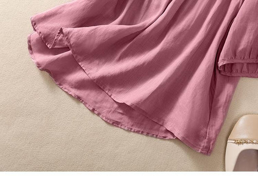 Blusa Suelta de Algodón y Lino con Cuello V - Image 36