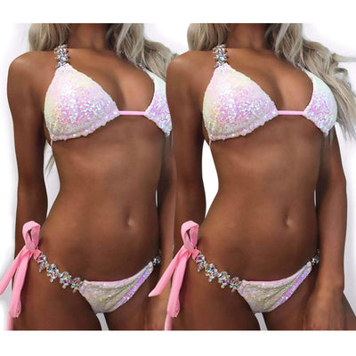Traje de Baño Bikini con Lentejuelas Degradadas y Strass para Mujer